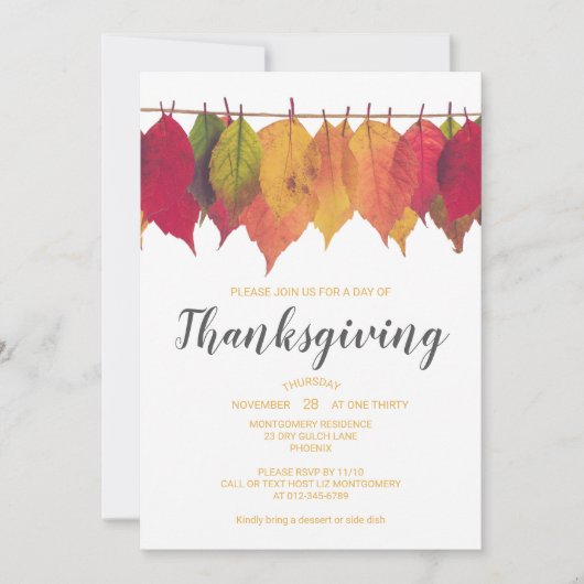 Invitation Dîner d'action de grâces L'automne part Modèle (Devant)