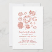 Invitation Dîner d'action de grâces minima dessiné à la main  (Devant)