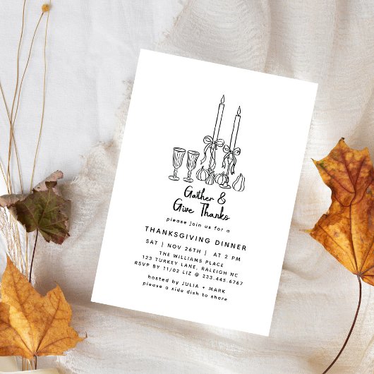 Invitation Dîner d'action de grâces minima dessiné à la main
