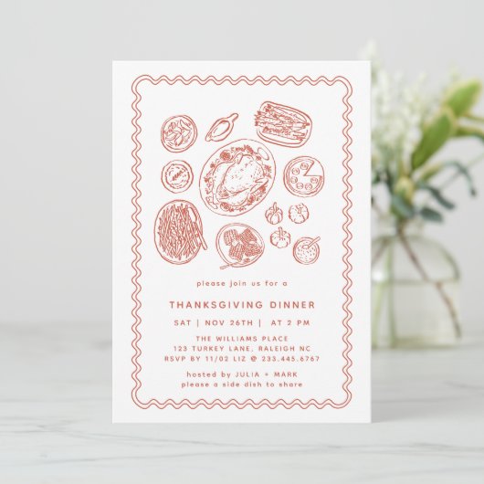 Invitation Dîner d'action de grâces minima dessiné à la main (Debout devant)