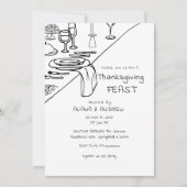 Invitation Dîner d'action de grâces noir tiré à la main (Devant)