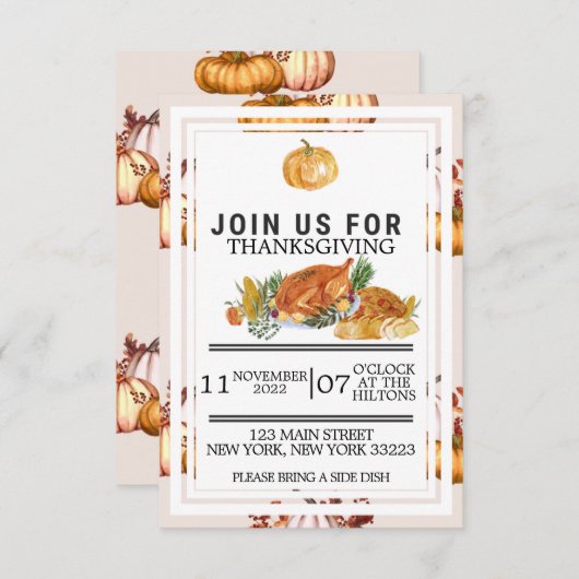 Invitation Dîner d'action de grâces ou d'action d'amitié (Devant / Derrière)