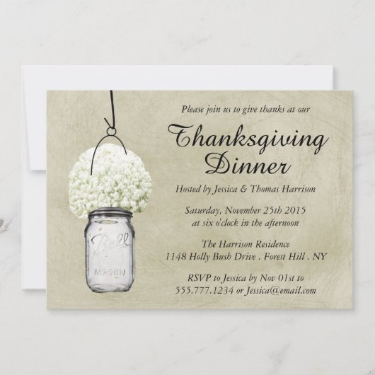 Invitation Dîner d'action de grâces pour bébé et mason Jar Th (Devant)