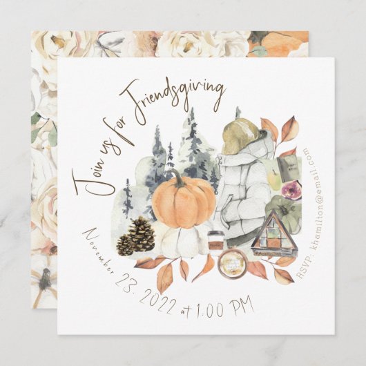 Invitation Dîner d'action de grâces pour filles mignonnes (Devant / Derrière)