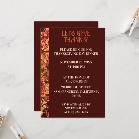Invitation Dîner d'action de grâces profondément Brown Fête d (Devant/Arrière en situation)