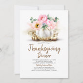 Invitation Dîner d'action de grâces rose Floral Citrouille (Devant)