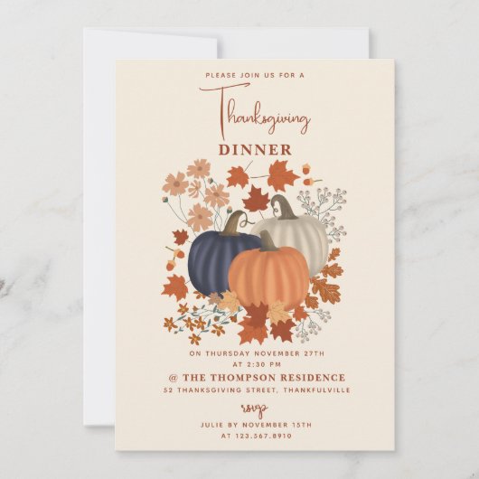 Invitation Dîner d'action de grâces Russe Citrouille (Devant)