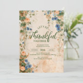 Invitation Dîner d'action de grâces rustique bleu et orange (Debout devant)