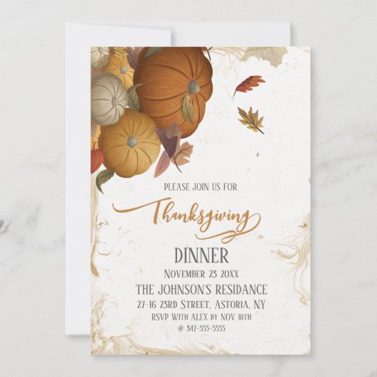 Invitation Dîner d'action de grâces rustique Citrouille d'aut (Devant)