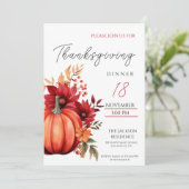 Invitation Dîner d'action de grâces rustique Citrouille rouge (Debout devant)