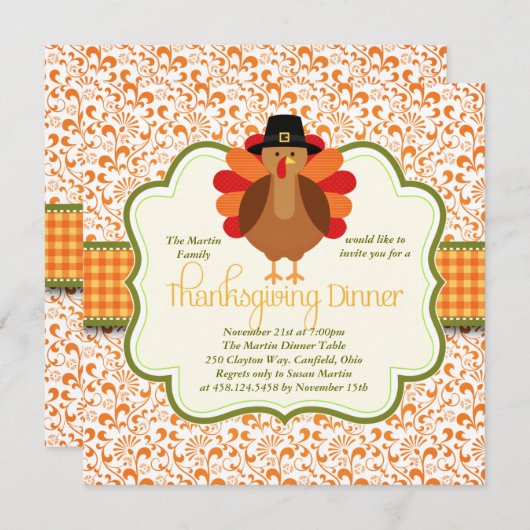 Invitation Dîner d'action de grâces rustique élégant (Devant / Derrière)