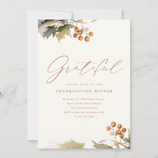 Invitation Dîner d'action de grâces rustique Feuille Foliage (Devant)