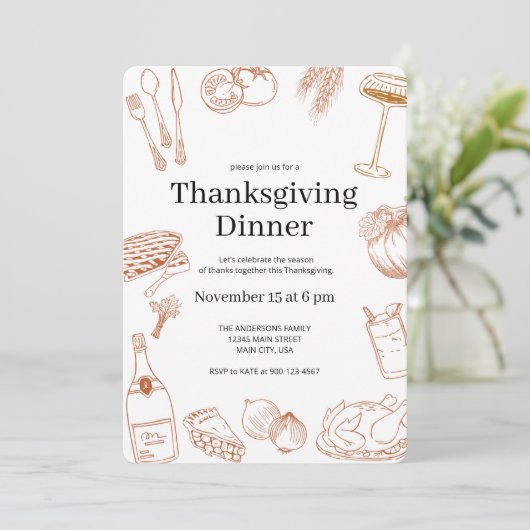 Invitation Dîner d'action de grâces rustique orange (Debout devant)