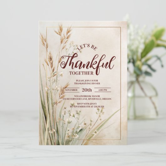 Invitation Dîner d'action de grâces rustique séché (Debout devant)