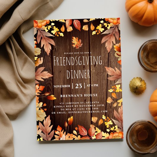Invitation Dîner d'action de grâces rustique Soirée d'action 