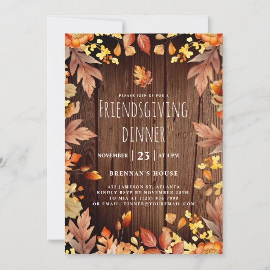 Invitation Dîner d'action de grâces rustique Soirée d'action  (Devant)