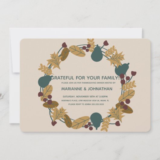 Invitation Dîner d'action de grâces rustique Soirée Grateful  (Devant)