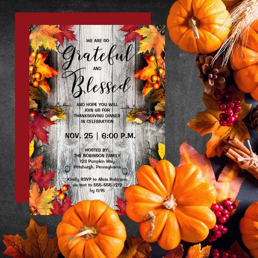 Invitation Dîner d'action de grâces - Rustique Woodsy Gratefu