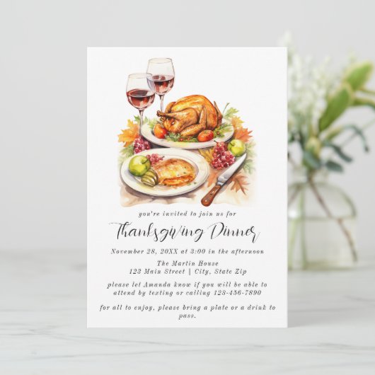Invitation Dîner d'action de grâces simple aquarelle (Debout devant)