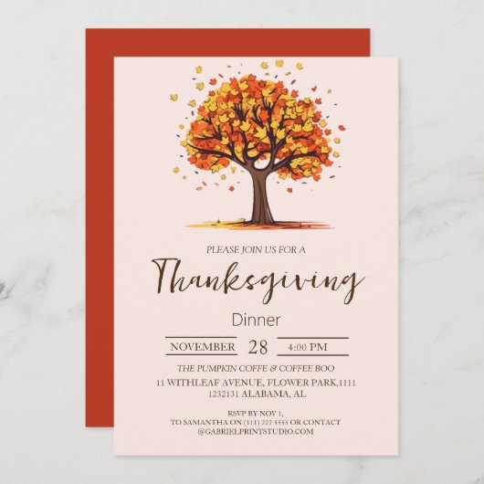 Invitation Dîner d'action de grâces simple et élégant automne (Devant / Derrière)
