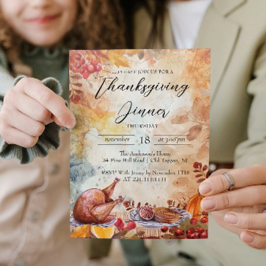 Invitation Dîner d'action de grâces Table et Motifs d'automne