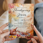 Invitation Dîner d'action de grâces Table et Motifs d'automne