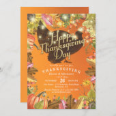 Invitation Dîner d'action de grâces Turquie Citrouilles et fe (Devant / Derrière)