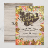 Invitation Dîner d'action de grâces Turquie Citrouilles et fe (Devant / Derrière)