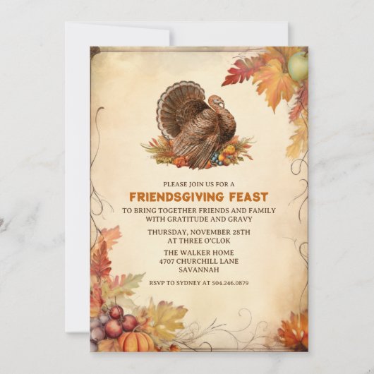 Invitation Dîner d'action de grâces vintage (Devant)