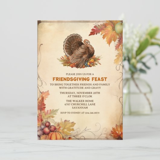 Invitation Dîner d'action de grâces vintage (Debout devant)