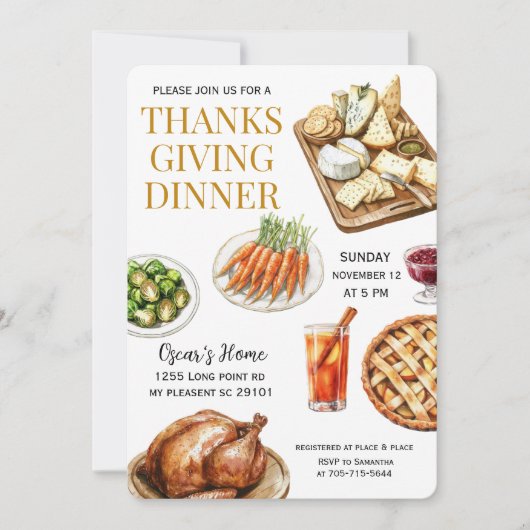 Invitation Dîner d'action de la aquarelle (Devant)