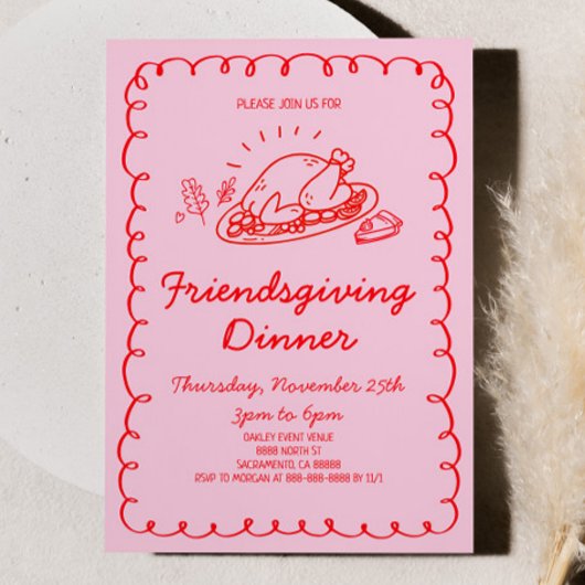 Invitation Dîner d'action de la Turquie à la main fantaisie