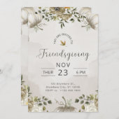 Invitation Dîner d'action pour les fleurs blanches et beiges (Devant / Derrière)