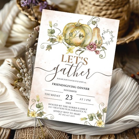 Invitation Dîner d'action vintage Aquarelle Citrouilles