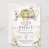 Invitation Dîner d'action vintage Aquarelle Citrouilles (Devant)