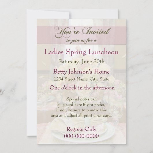 Invitation Dîner Dames (Parcours De Table Florale) (Dos)