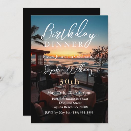 Invitation Dîner d'anniversaire (Devant / Derrière)