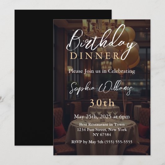 Invitation Dîner d'anniversaire (Devant / Derrière)
