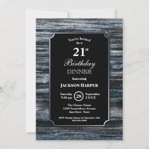 Invitation Dîner d'anniversaire 21 ans bordure bois élégant n