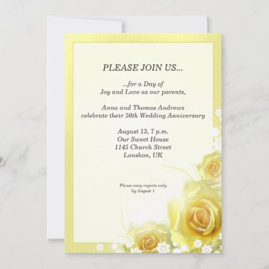 Invitation Dîner d'anniversaire avec des roses jaunes (Devant)