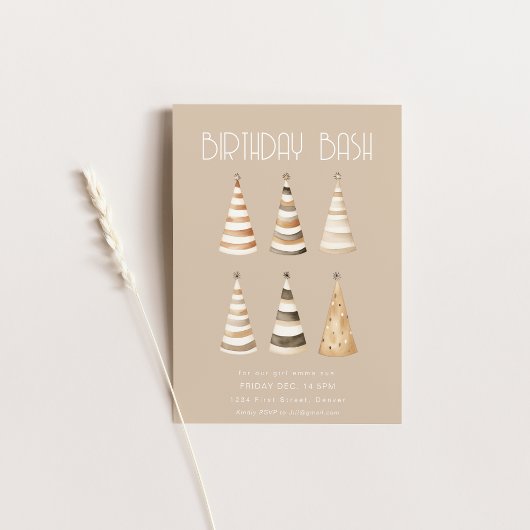 Invitation Dîner d'anniversaire beige avec Casquette