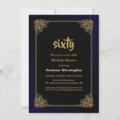 Invitation Dîner d'anniversaire Black and Gold 60th (Devant)