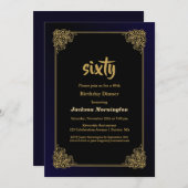 Invitation Dîner d'anniversaire Black and Gold 60th (Devant / Derrière)