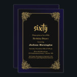 Invitation Dîner d'anniversaire Black and Gold 60th<br><div class="desc">Une invitation à dîner de 60 ans en noir et or.</div>