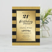 Invitation Dîner d'anniversaire Black & Gold Striped 21st (Debout devant)