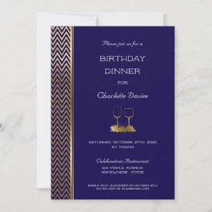 Invitation Dîner d'anniversaire bleu et or de la Marine