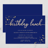 Invitation Dîner d'anniversaire bleu marine or (Devant / Derrière)