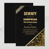 Invitation Dîner d'anniversaire de Black Gold Surprise 70e (Devant / Derrière)