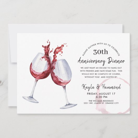 Invitation Dîner d'anniversaire de mariage au vin rouge (Devant)