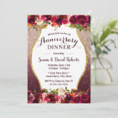 Invitation Dîner d'anniversaire de mariage Burgundy Floral (Debout devant)